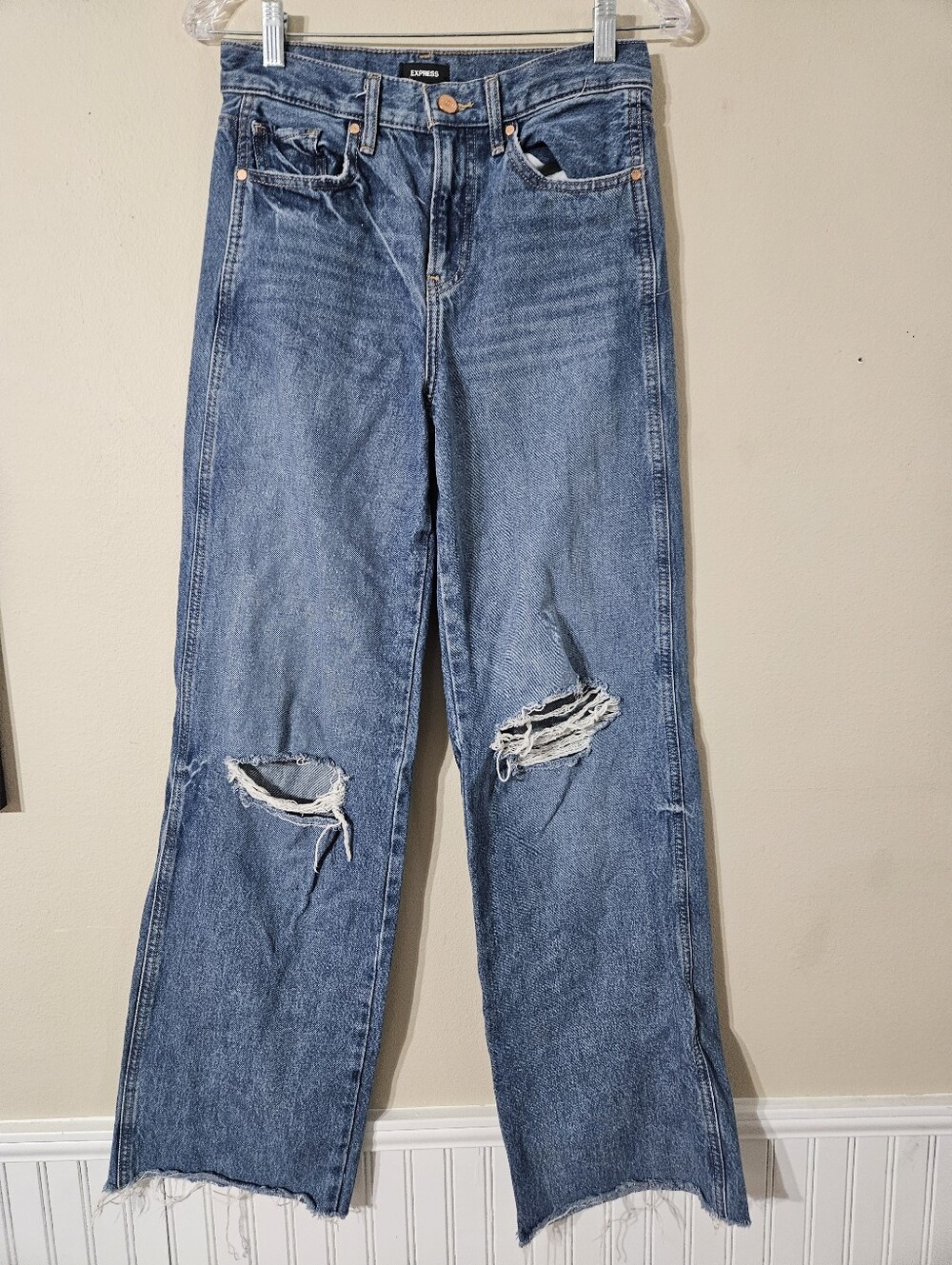 Express Wide Leg High Rise Distressed Jeans Size 0